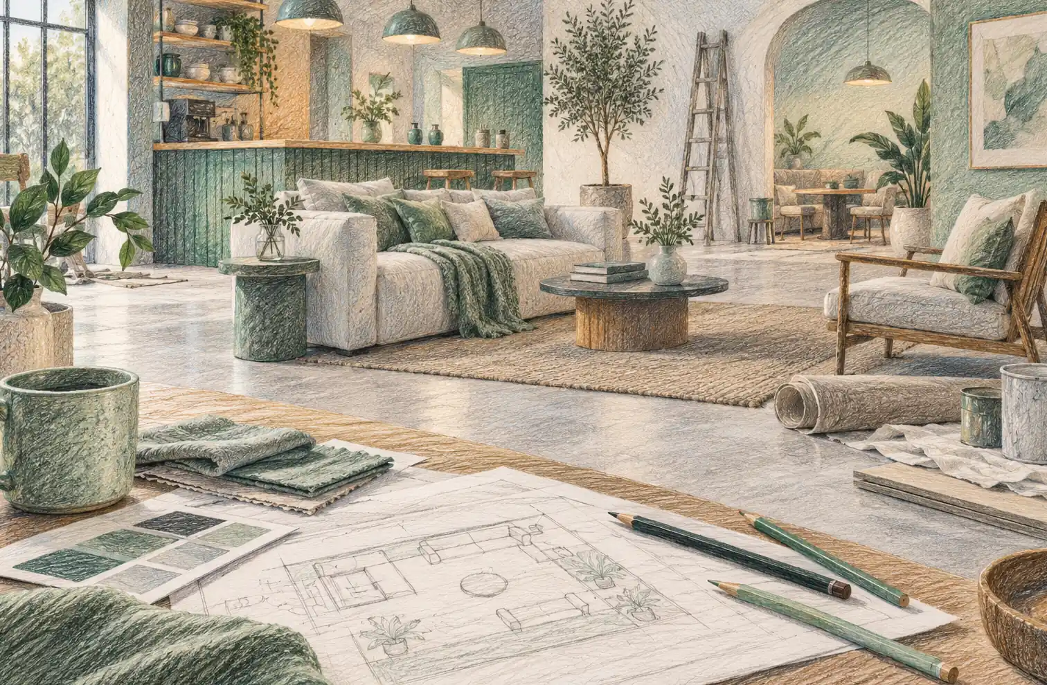 Illustration of hospitality businesses and their working space